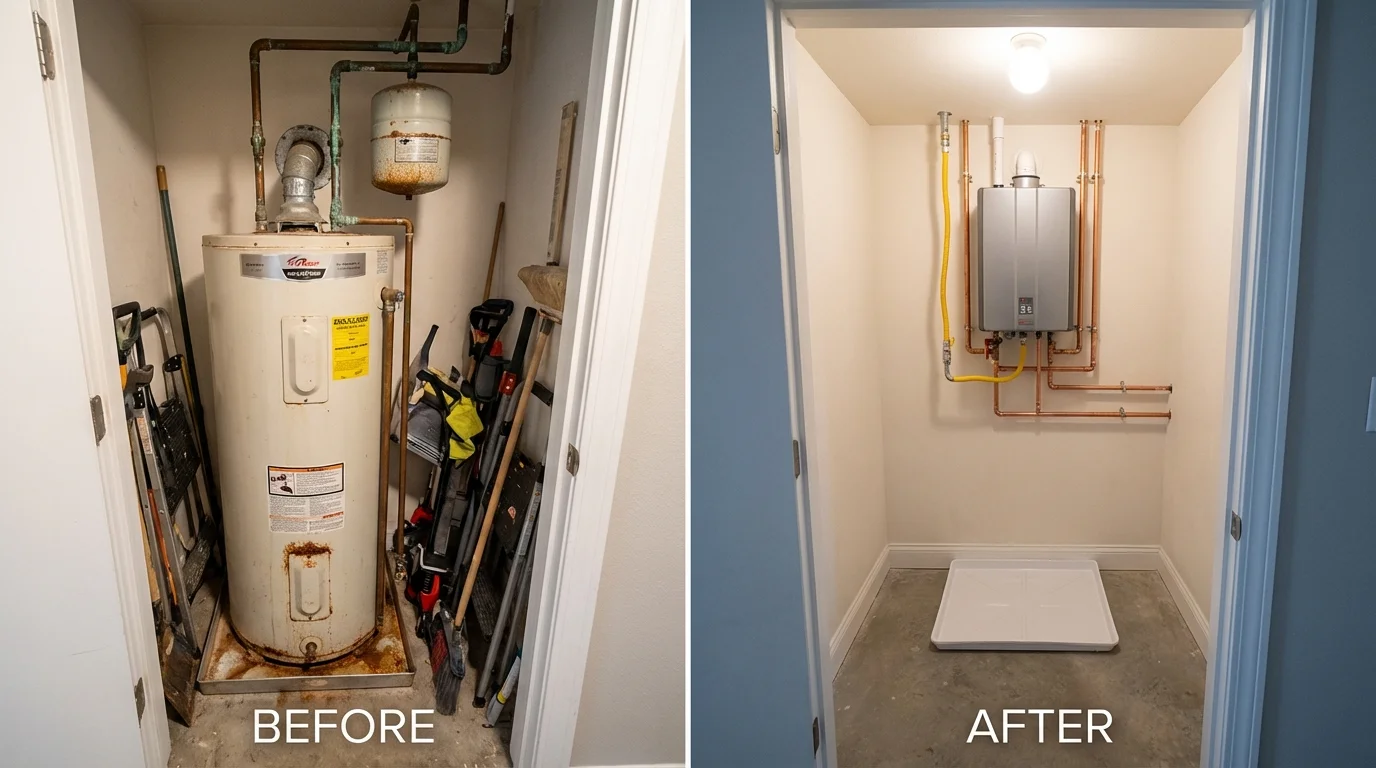 Tank water heater versus wall-mounted tankless unit comparison for Medford, MN homeowners